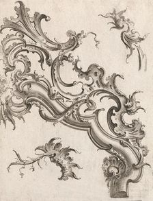 Various Designs for Rocaille Ornaments, Plate 4 from an Untitled Series of ..., Printed ca. 1750-56. Creator: Jacob Gottlieb Thelot