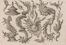 Various Designs for Rocaille Ornaments, Plate 4 from: Fortsezung von unter..., Printed ca. 1750-56. Creator: Jeremias Wachsmuth