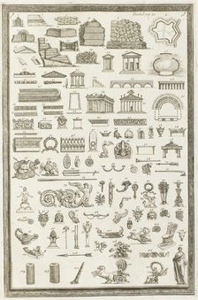Various Etruscan architectural sculptural designs and carvings, 1769. Creator: Giovanni Battista Piranesi