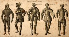 Various European armors from the 12th century coat of mail to the one of the foot infantry