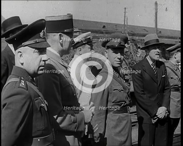 Various European Military Leaders Standing on a Railway Platform, 1939. Creator: British Pathe Ltd.