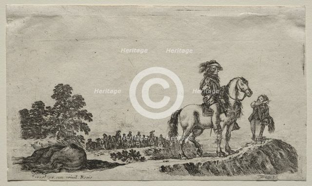 Various Figures and Landscapes: A Lost Horseman Enquiring the Way, 1649. Creator: Stefano Della Bella (Italian, 1610-1664).