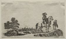 Various Figures and Landscapes: A Lost Horseman Enquiring the Way, 1649. Creator: Stefano Della Bella (Italian, 1610-1664)
