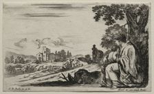Various Figures and Landscapes: A Poor Nurse Seated under a Tree, 1649. Creator: Stefano Della Bella (Italian, 1610-1664)