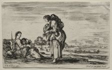 Various Figures and Landscapes: Two Mothers Chatting Together, 1649. Creator: Stefano Della Bella (Italian, 1610-1664)