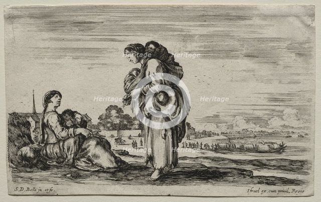 Various Figures and Landscapes: Two Mothers Chatting Together, 1649. Creator: Stefano Della Bella (Italian, 1610-1664).