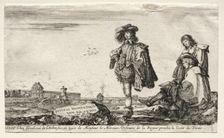 Various Figures and Landscapes: Title Page - Three Figures, 1649. Creator: Stefano Della Bella (Italian, 1610-1664)