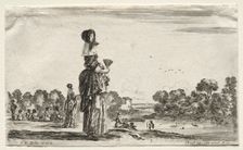 Various Figures and Landscapes: Women Watching Bathers along a River, 1649. Creator: Stefano Della Bella (Italian, 1610-1664)