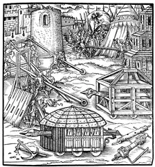 Various forms of siege equipment, including battering rams, 1547