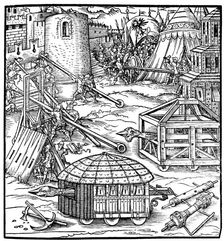 Various forms of siege equipment, including battering rams, 1547