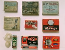 Various golf ball boxes, early 20th century. Creator: Unknown
