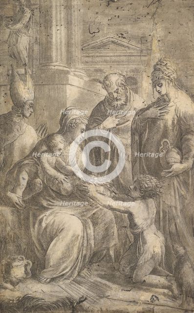 Various Saints Witnessing John the Baptist's Homage to the Infant Christ. Creator: Andrea Schiavone.