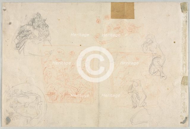 Various Sketches of Figures and Plants (verso), 19th century. Creator: Anonymous.