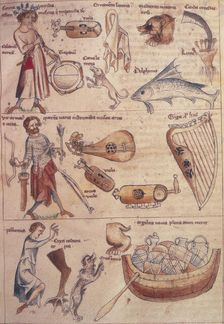 Various signs and symbols representing the zodiac, 14th century. Creator: Unknown