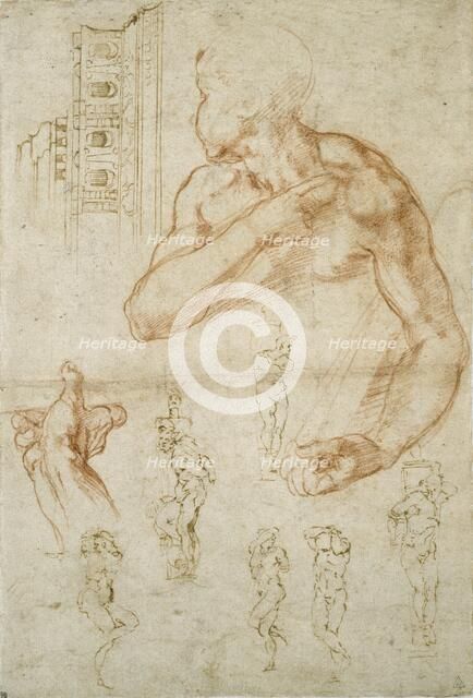 Various Studies for the Sistine Ceiling and the Tomb of Pope Julius II, c1490-1560. Artist: Michelangelo Buonarroti.