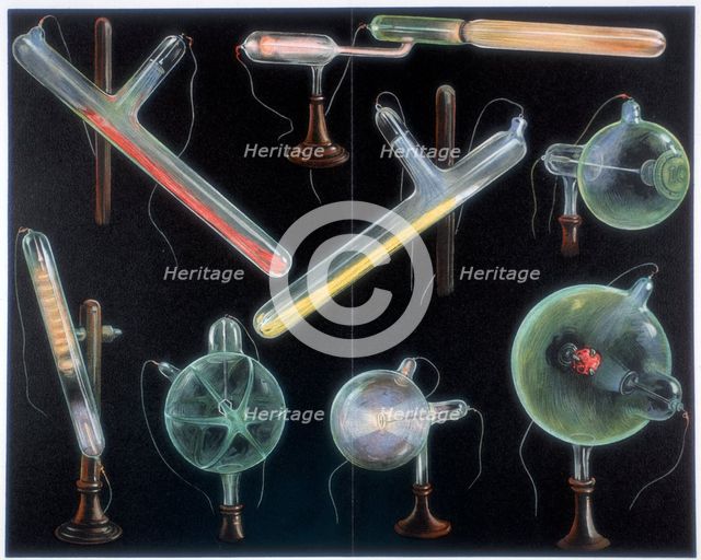 Various substances fluorescing in vacuum tubes of different shapes, 1903. Artist: Unknown