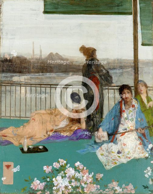 Variations in Flesh Colour and Green: The Balcony, c. 1870. Artist: Whistler, James Abbott McNeill (1834-1903)