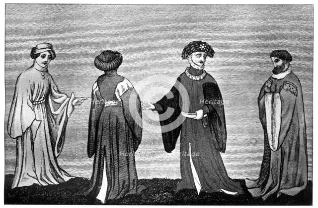 Varieties of the houppelande, c14th century, (1910). Artist: Unknown