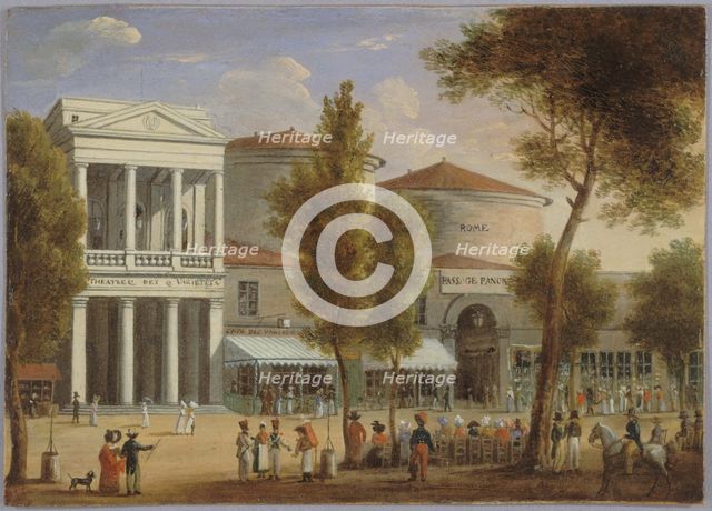 Variety theatre and le passage des Panoramas, boulevard Montmartre, c1825. Creator: Unknown.