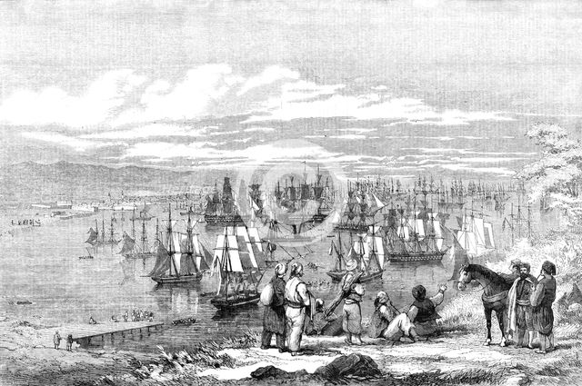 Varna Bay - the Allied Expedition Fleet getting under way for the Crimea, 1854. Creator: Unknown.