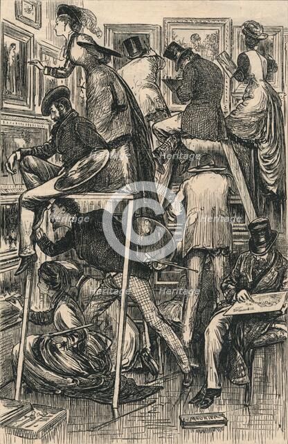 Varnishing Day at the Royal Academy, 1877. Creator: George du Maurier.