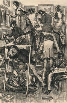 Varnishing Day at the Royal Academy, 1877. Creator: George du Maurier