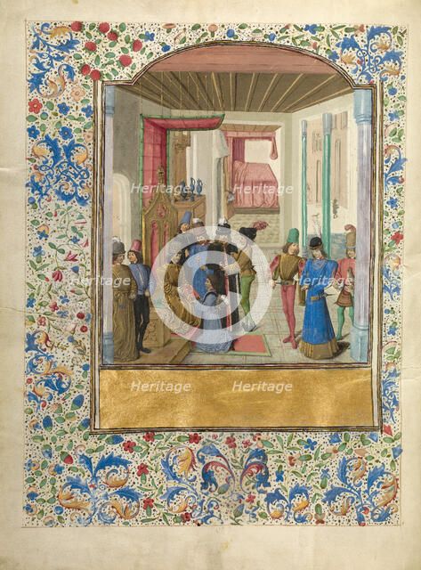 Vasco da Lucena Giving his Work to Charles the Bold, about 1470-1475. Creator: Master of the Jardin de vertueuse consolation.
