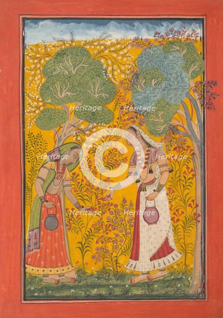Vasanti Ragini, Page from a Ragamala Series (Garland of Musical Modes) , ca. 1710. Creator: Unknown.