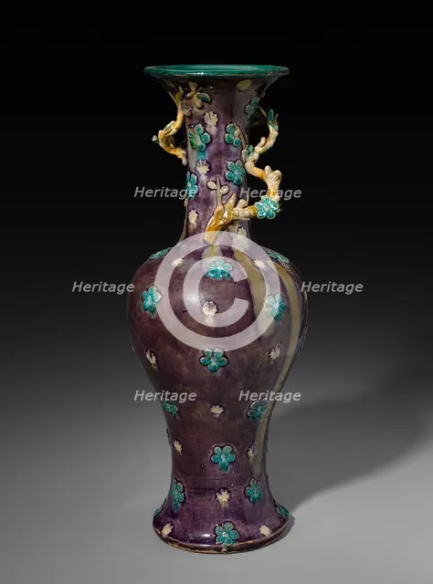 Vase with Branch of Plum Blossoms: Fahua Ware, 1500s. Creator: Unknown.
