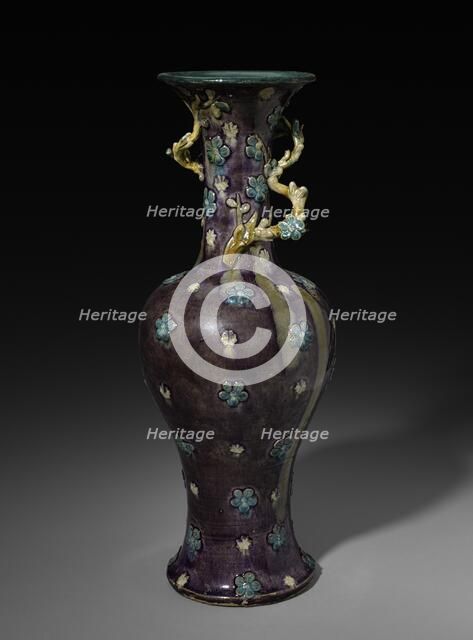Vase with Branch of Plum Blossoms: Fahua Ware, 1500s. Creator: Unknown.