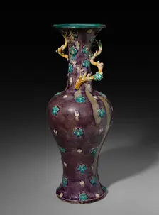 Vase with Branch of Plum Blossoms: Fahua Ware, 1500s. Creator: Unknown