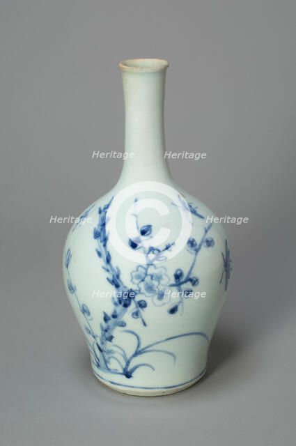 Vase with Cherry Blossom Branch and Bamboos, Korea, Joseon dynasty (1392-1910), 19th century. Creator: Unknown.