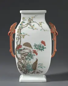 Vase with Chi-Dragon Handles and Flowers and Birds, 1736-1795. Creator: Unknown