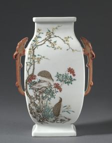 Vase with Chi-Dragon Handles and Flowers and Birds, 1736-1795. Creator: Unknown