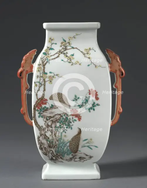 Vase with Chi-Dragon Handles and Flowers and Birds, 1736-1795. Creator: Unknown.