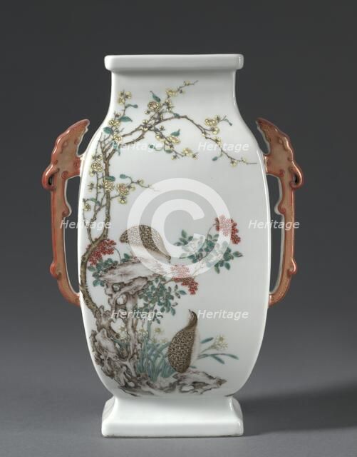 Vase with Chi-Dragon Handles and Flowers and Birds, 1736-1795. Creator: Unknown.