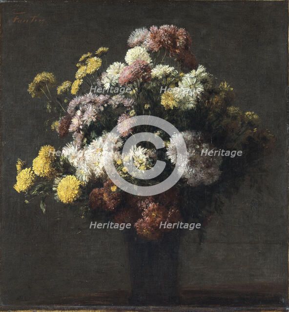 Vase with Chrysanthemums. Artist: Fantin-Latour, Henri (1836-1904)