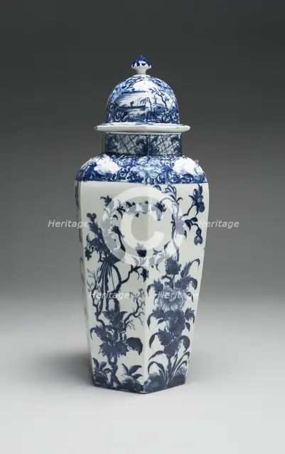 Vase with Cover (one of a pair), Worcester, c. 1760. Creator: Royal Worcester.