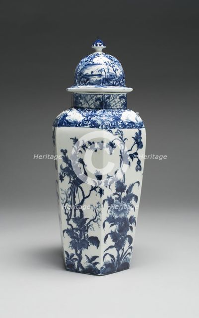 Vase with Cover (one of a pair), Worcester, c. 1760. Creator: Royal Worcester.