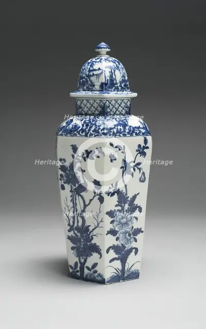 Vase with Cover (one of a pair), Worcester, c. 1760. Creator: Royal Worcester.