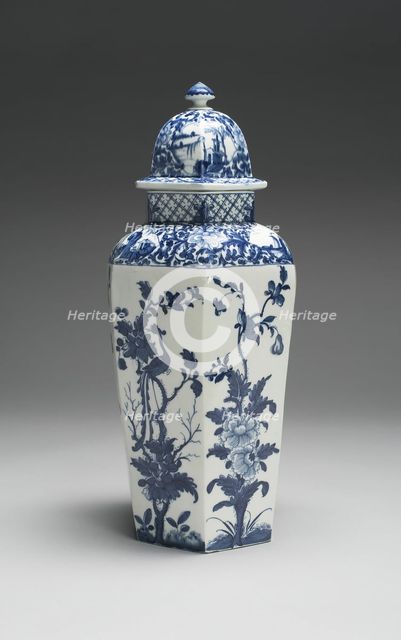 Vase with Cover (one of a pair), Worcester, c. 1760. Creator: Royal Worcester.