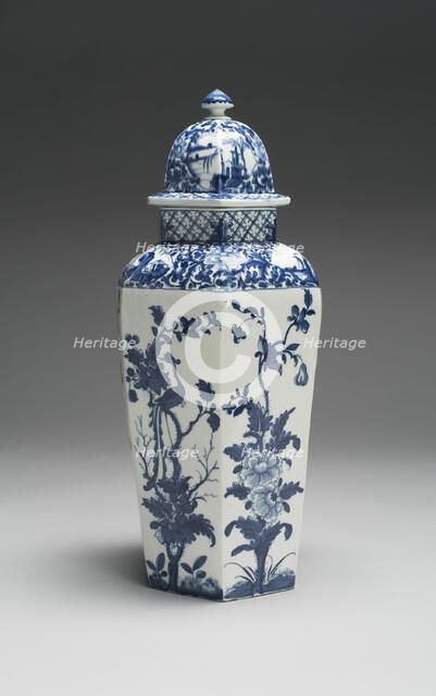Vase with Cover (one of a pair), Worcester, c. 1760. Creator: Royal Worcester.