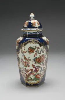 Vase with Cover (one of a pair), Worcester, c. 1770. Creator: Royal Worcester