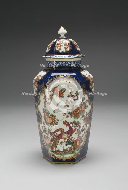Vase with Cover (one of a pair), Worcester, c. 1770. Creator: Royal Worcester.