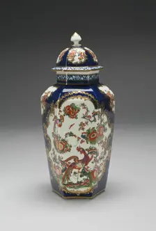 Vase with Cover (one of a pair), Worcester, c. 1770. Creator: Royal Worcester