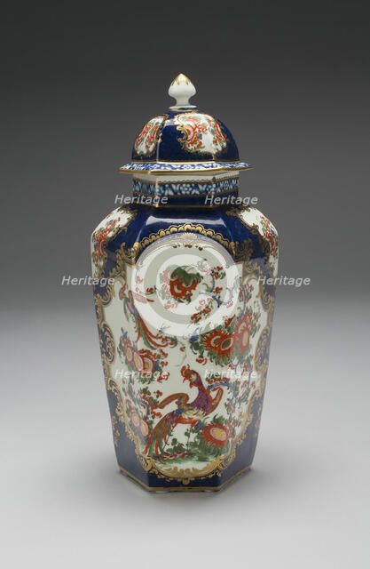 Vase with Cover (one of a pair), Worcester, c. 1770. Creator: Royal Worcester.