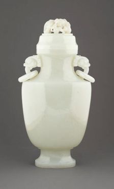 Vase with cover and ring handles, 19th century. Creator: Unknown
