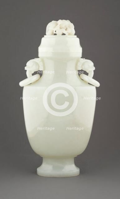 Vase with cover and ring handles, 19th century. Creator: Unknown.