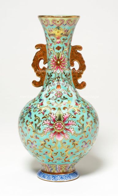 Vase with Dragon-Shaped Handles, Qing dynasty (1644-1911), Qianlong reign, prob. late 18th cent. Creator: Unknown.