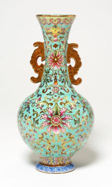Vase with Dragon-Shaped Handles, Qing dynasty (1644-1911), Qianlong reign, prob. late 18th cent. Creator: Unknown